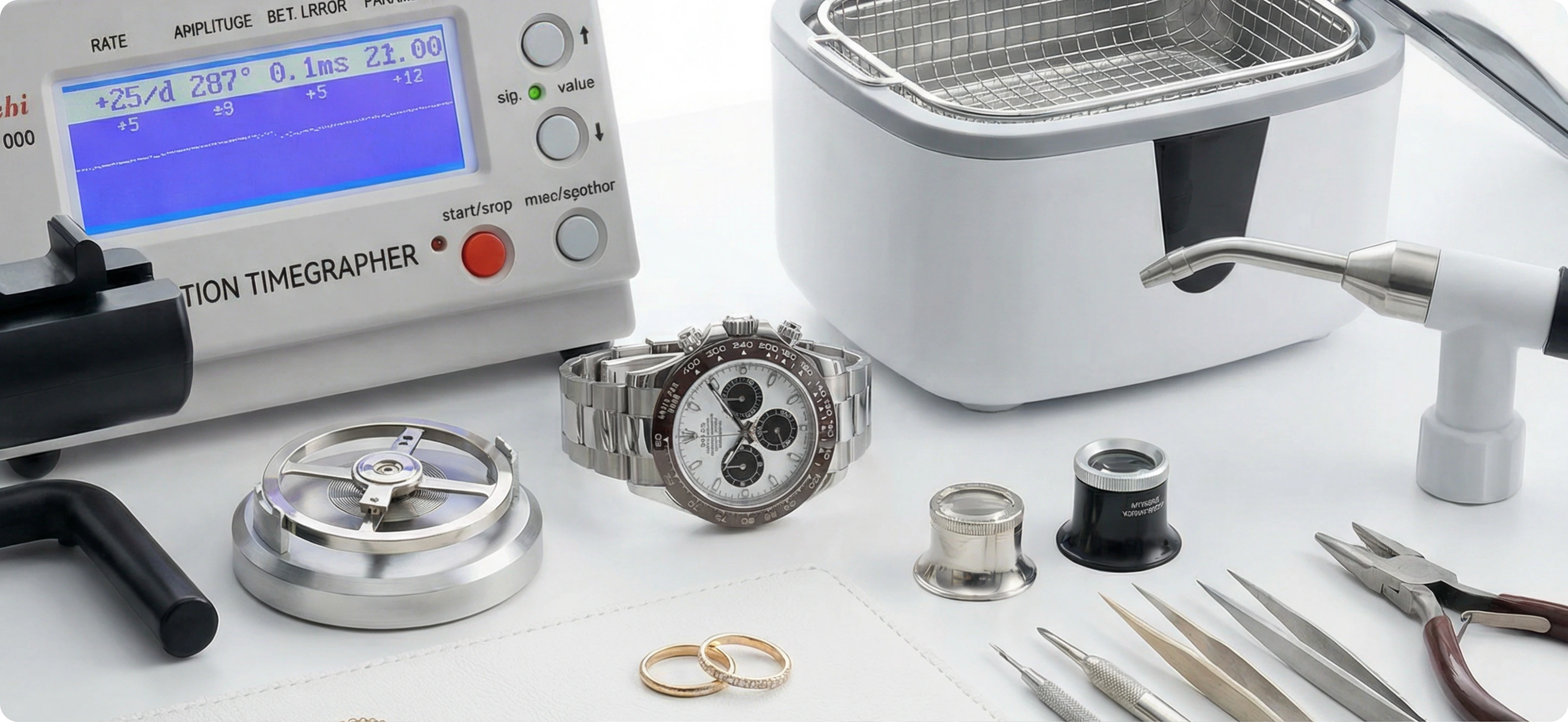 Watch and jewellery workshop with servicing tools